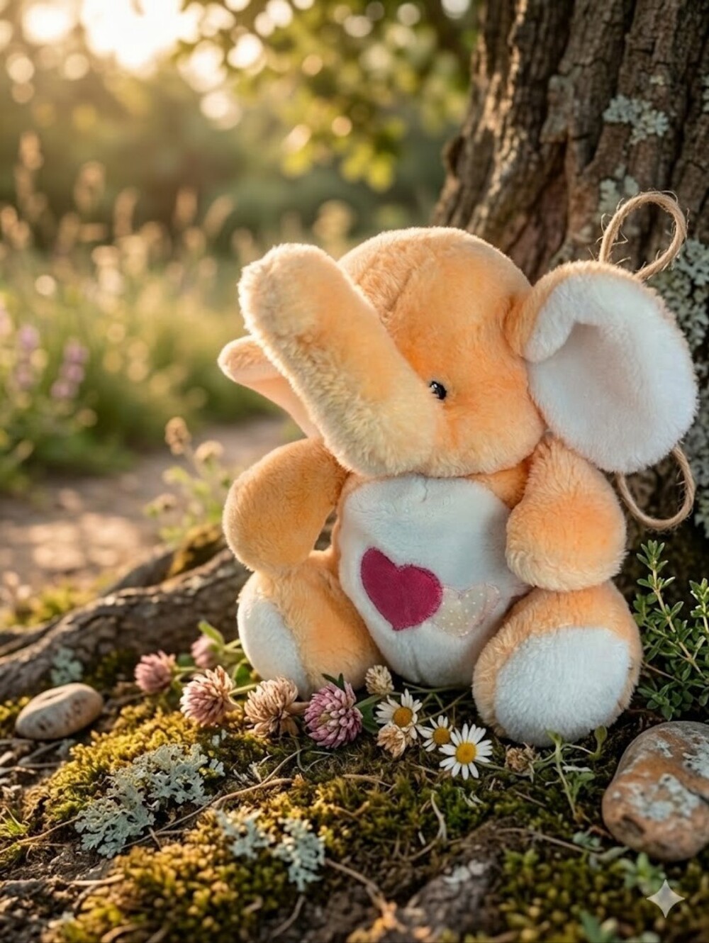 Vintage Animal Adventure Peach Elephant Plush with Heart 80s 90s Collectible
